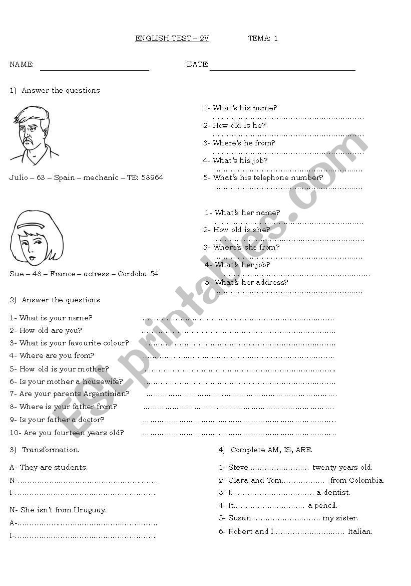 test worksheet