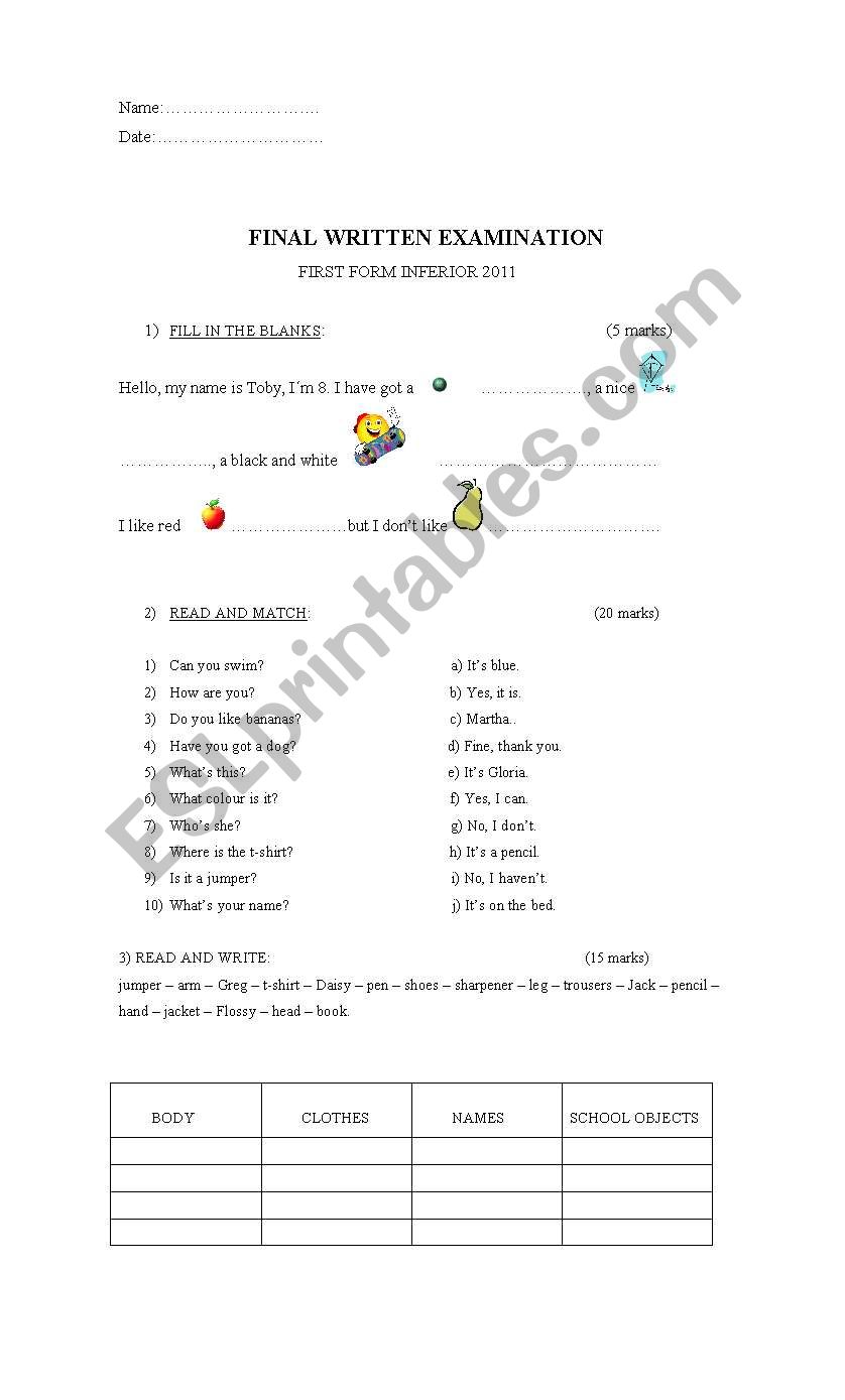 final test 1 inf worksheet