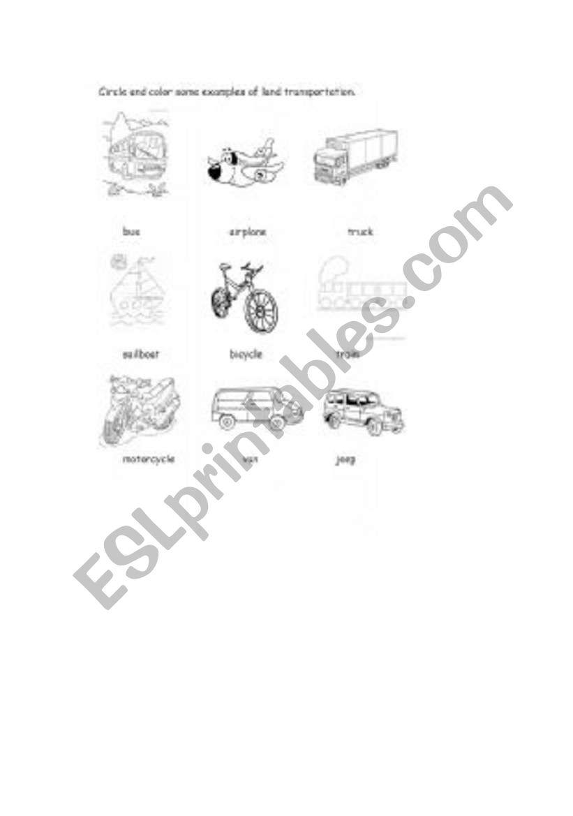 means of transportation worksheet