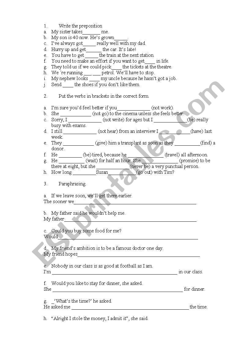 English worksheets: intermediate paraphrasing