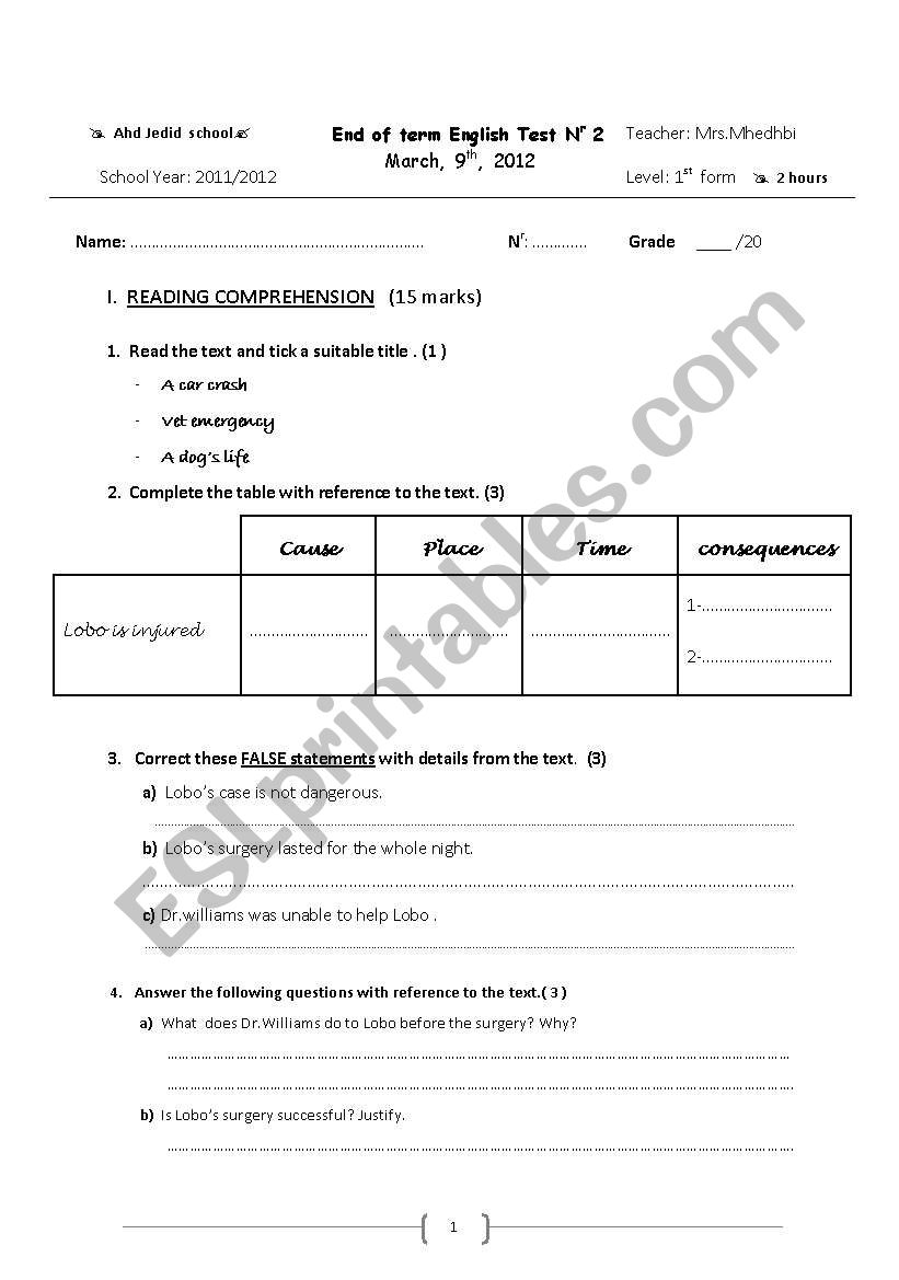 end-term test  worksheet