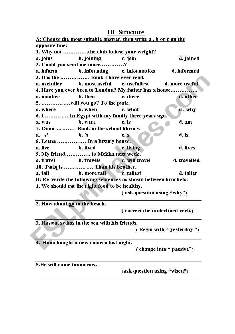 grammer worksheet