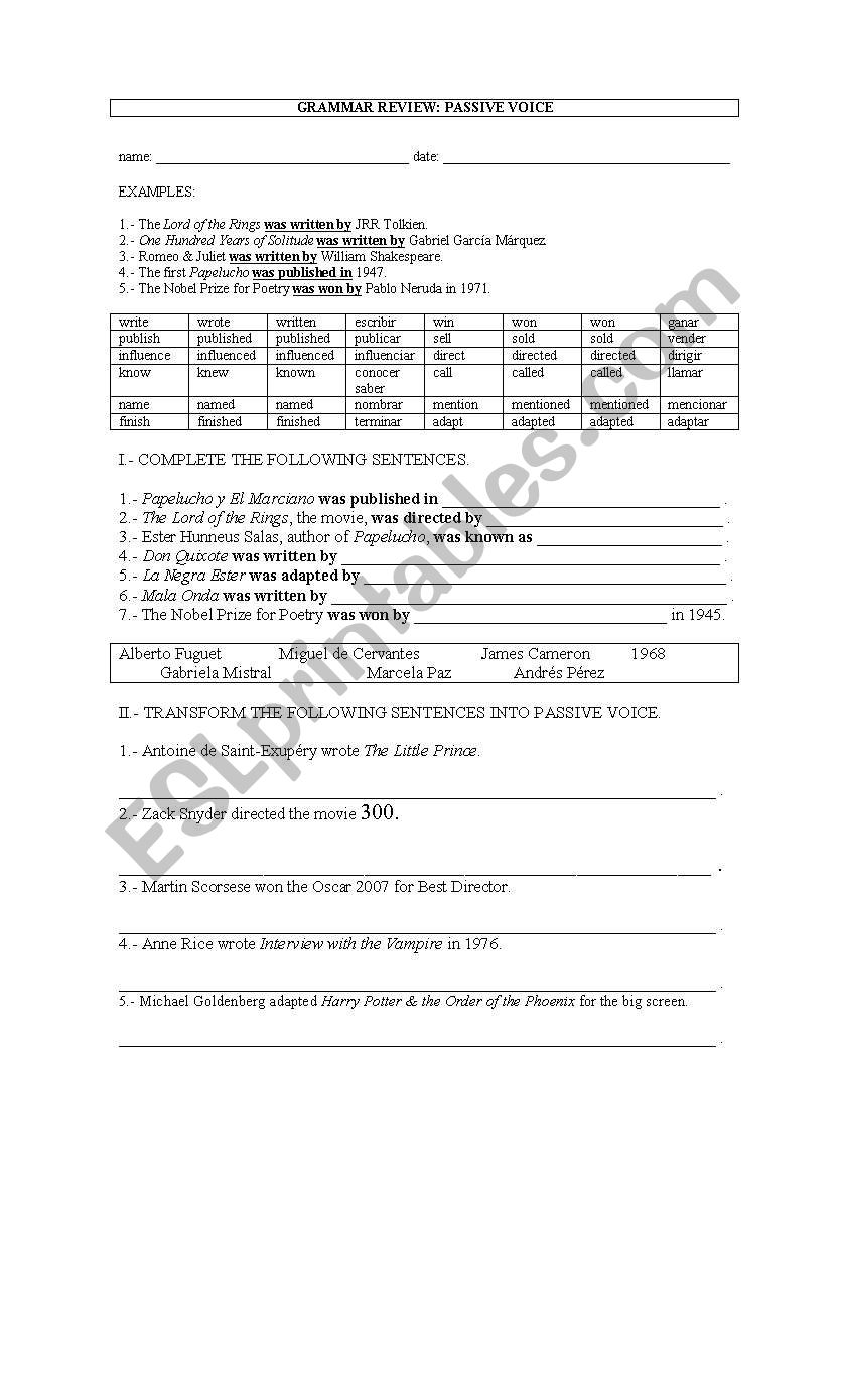 passive voice worksheet