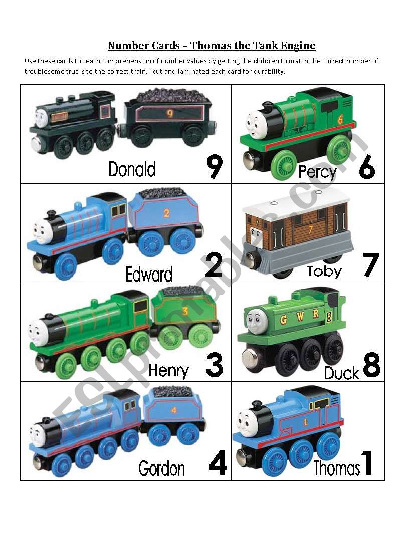 Thomas number cards worksheet