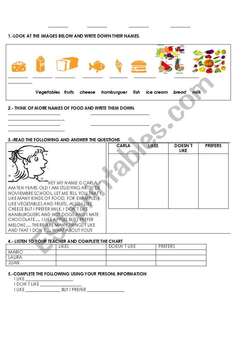 FOOD worksheet