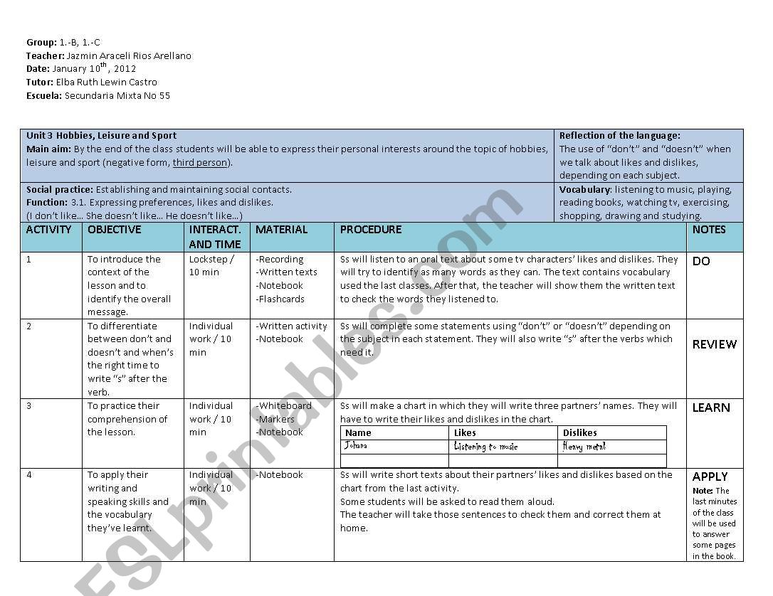 Hobbies, Leisure and Sport worksheet