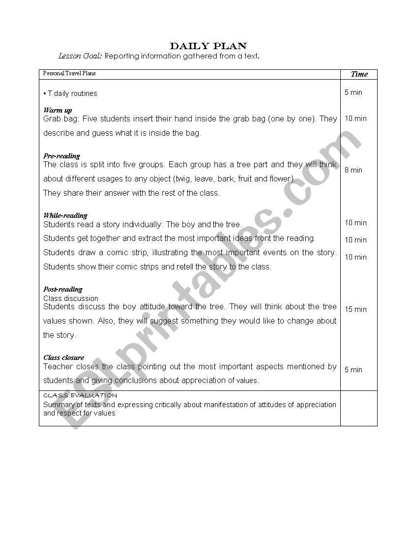 Lesson plan worksheet