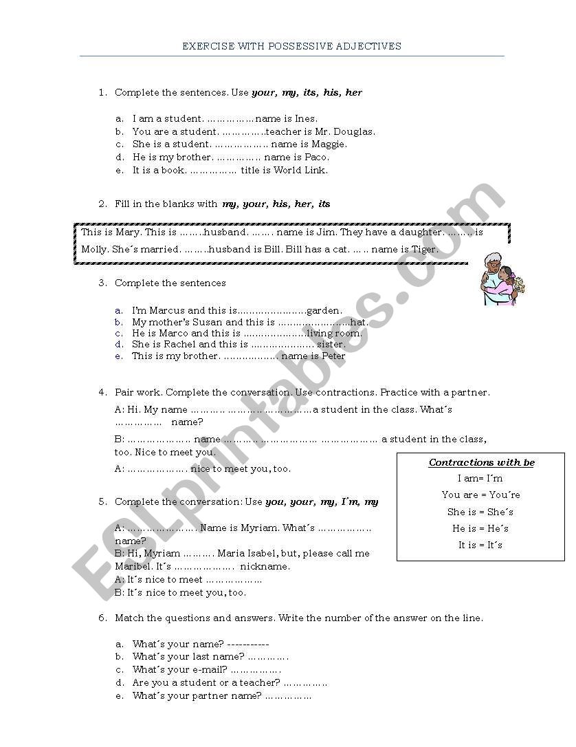 possessive adjectives worksheet