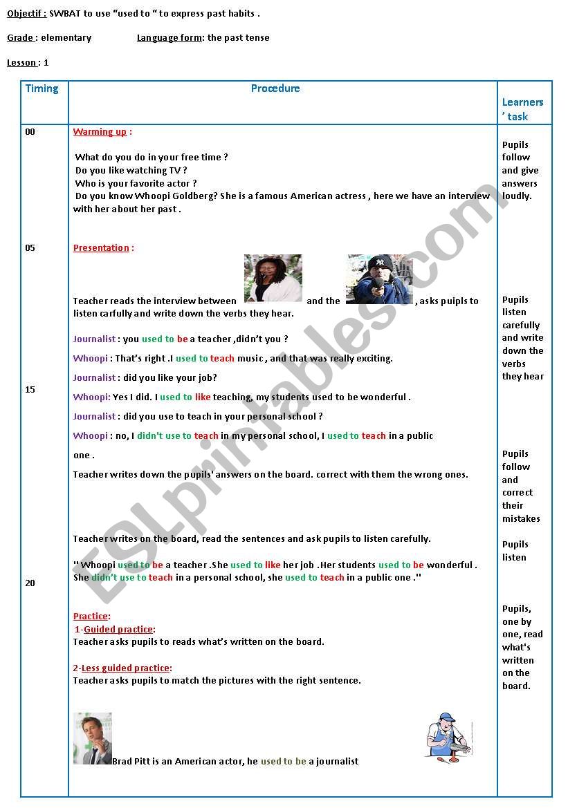 past habits with used to  worksheet