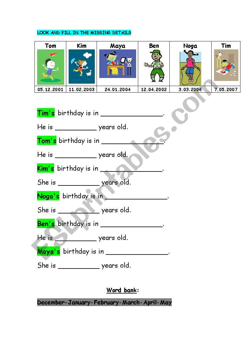 Winter and spring months worksheet