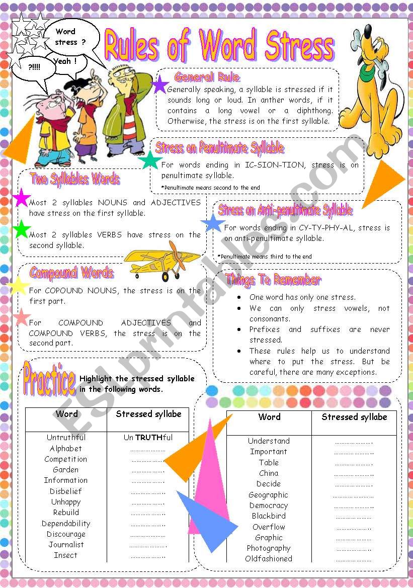 WORD STRESS ESL Worksheet By Mouna Mch