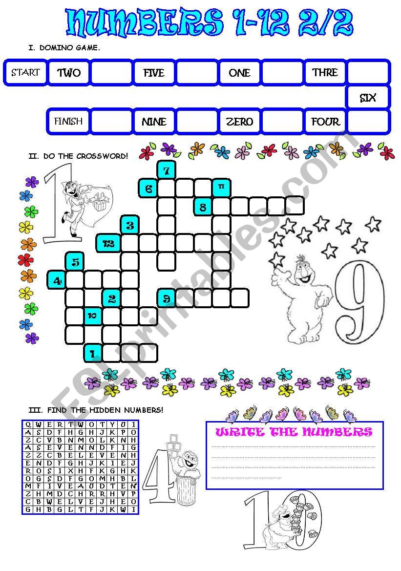 NUMBERS 1 12 ESL Worksheet By Beata333