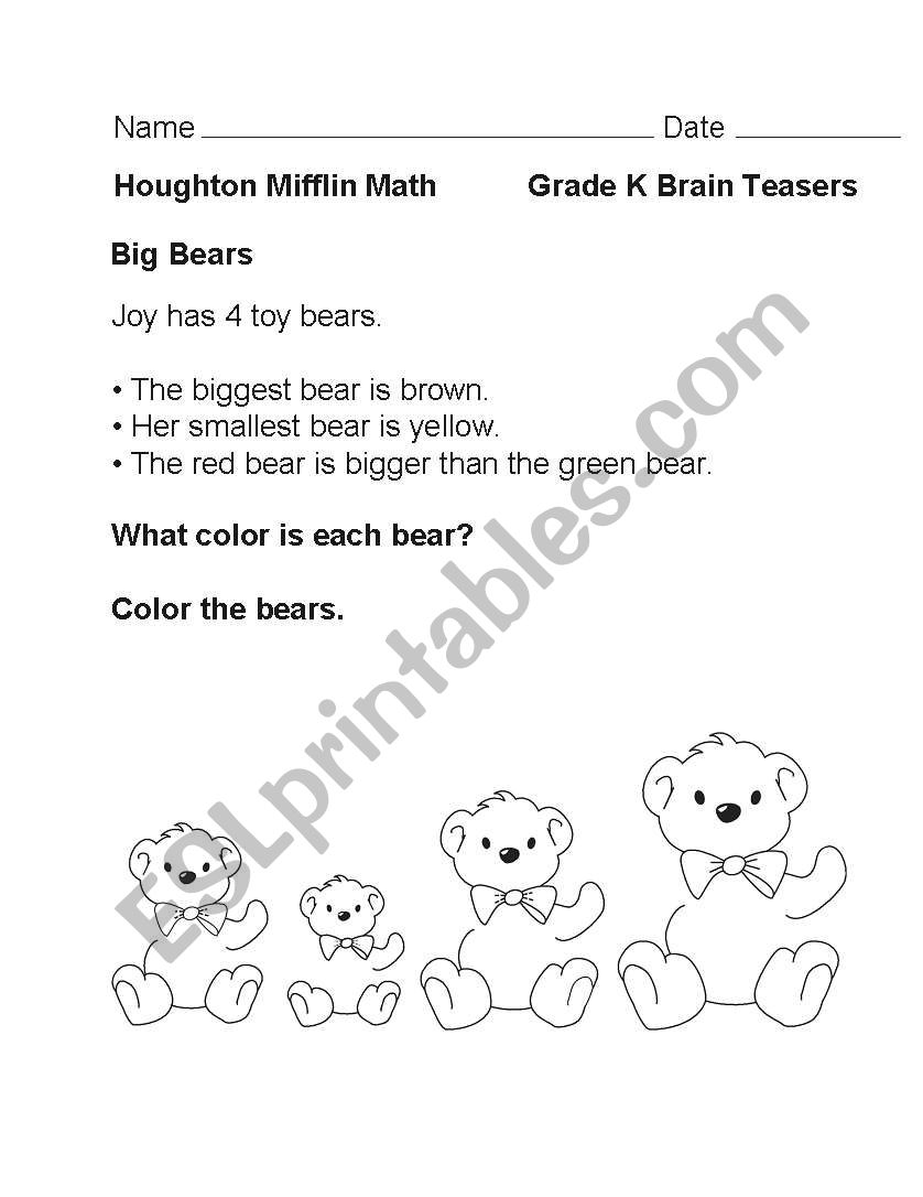 colour the bears worksheet