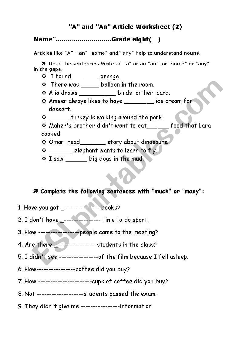 articals worksheet