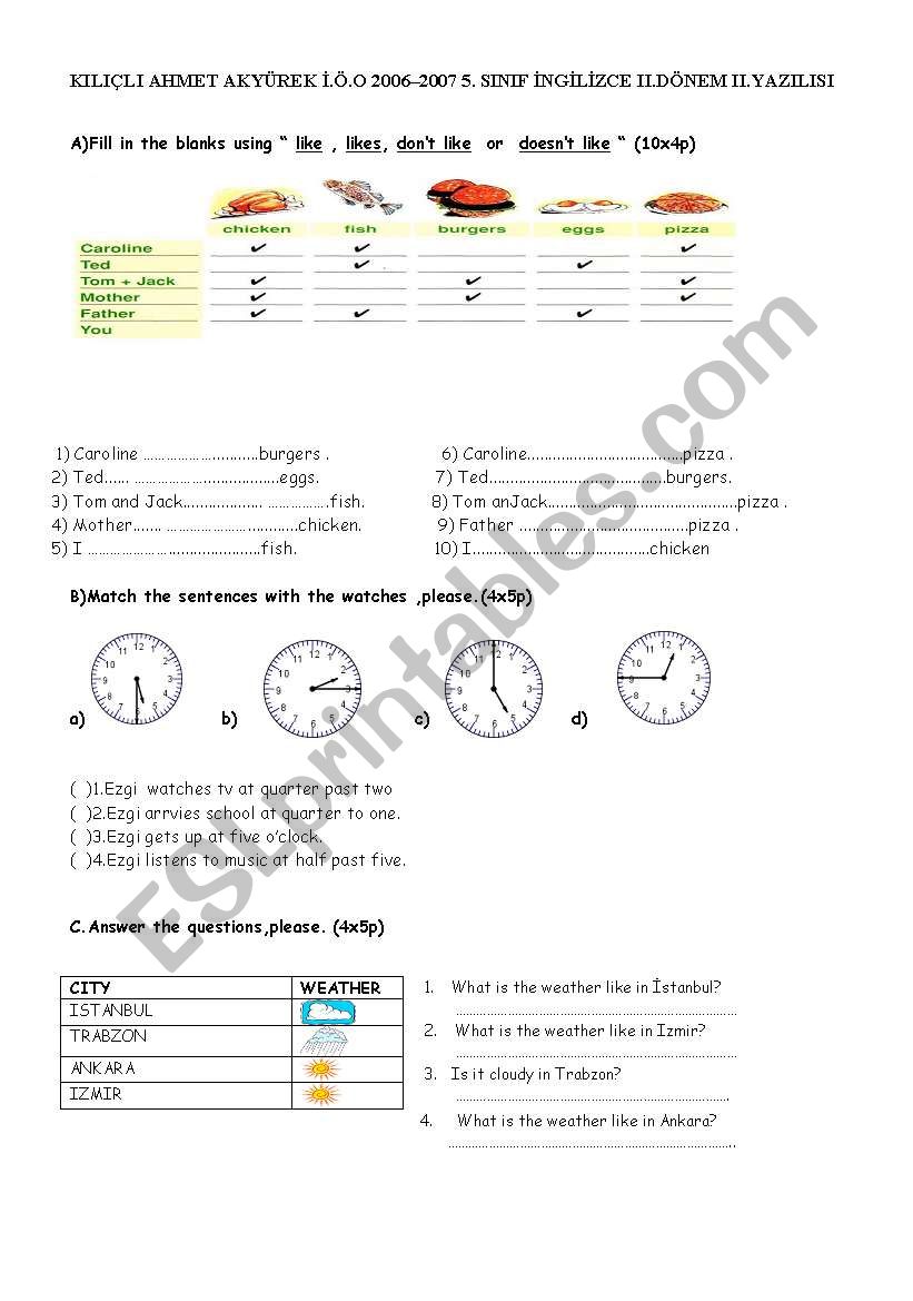 exam  worksheet