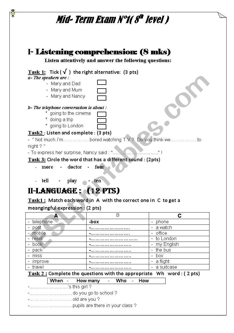 exam for ppls (8th Level)  worksheet