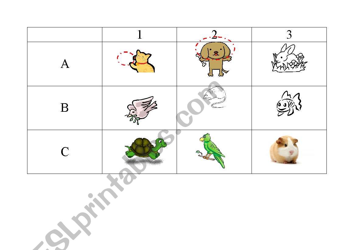 Pets Table Game worksheet