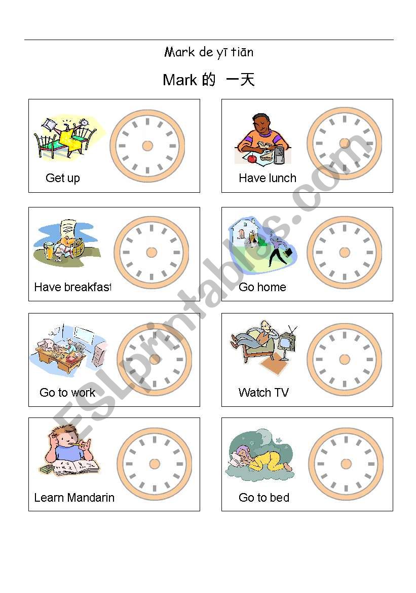 Time and activities worksheet