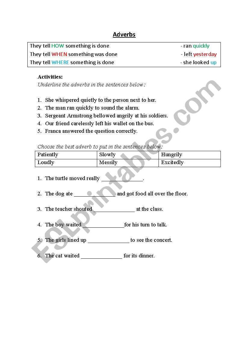 Adverbs fill in the blank worksheet