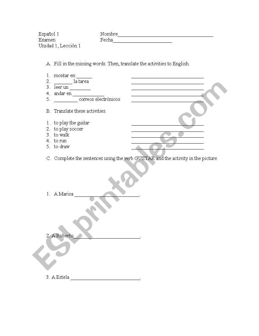 Unit 1 test worksheet