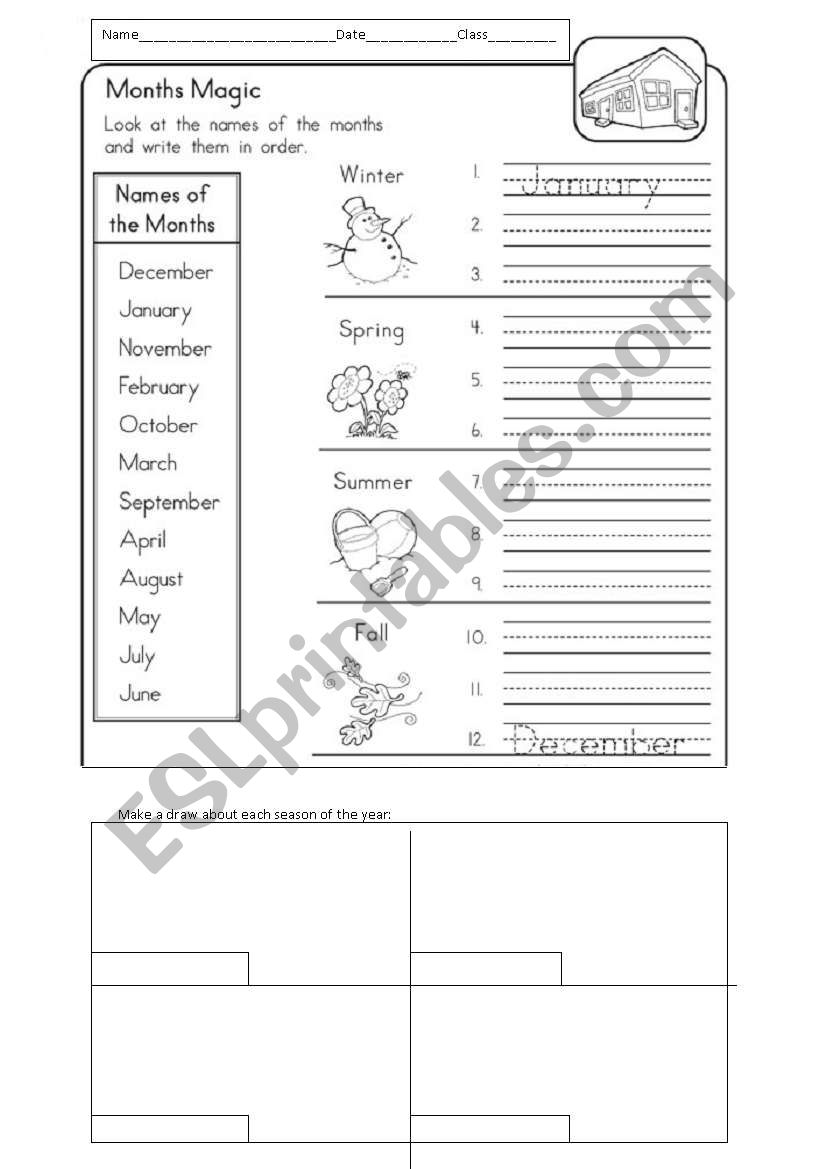 Months and seasons worksheet