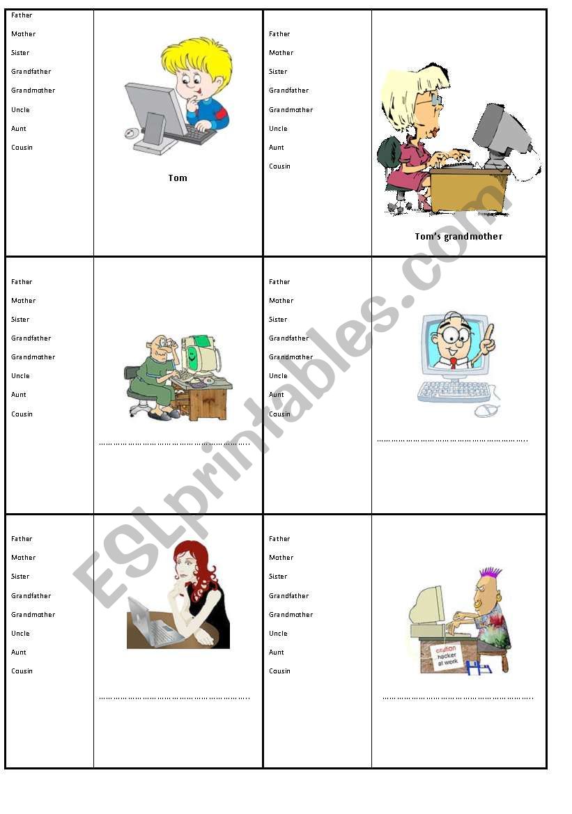 HAPPY families card game worksheet