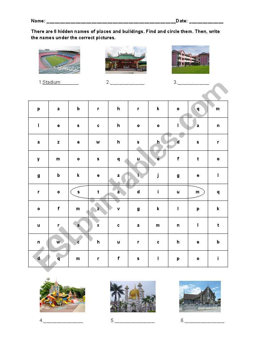 places and buildings worksheet