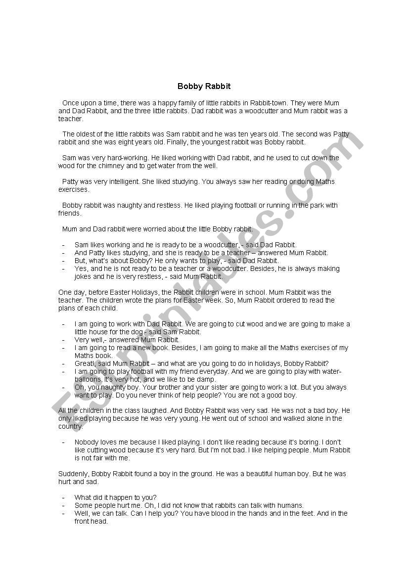 Bobby Rabbit worksheet