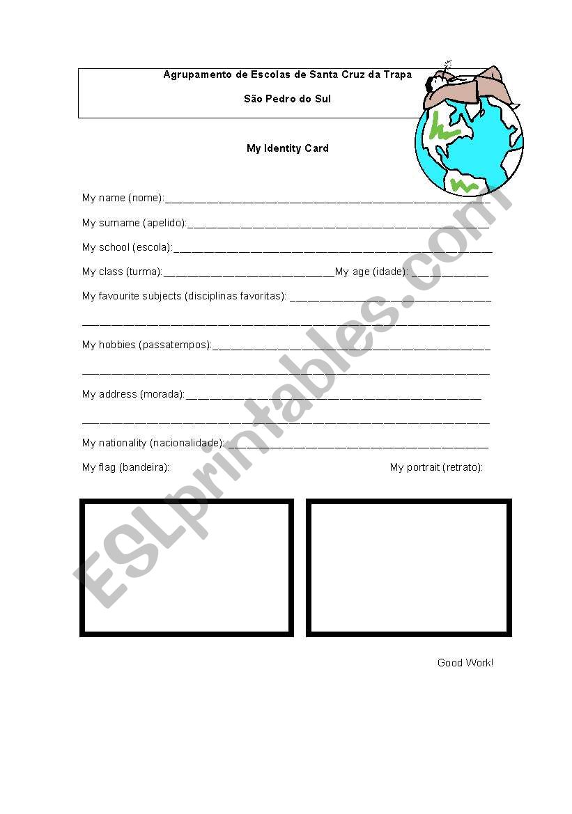 identity card worksheet