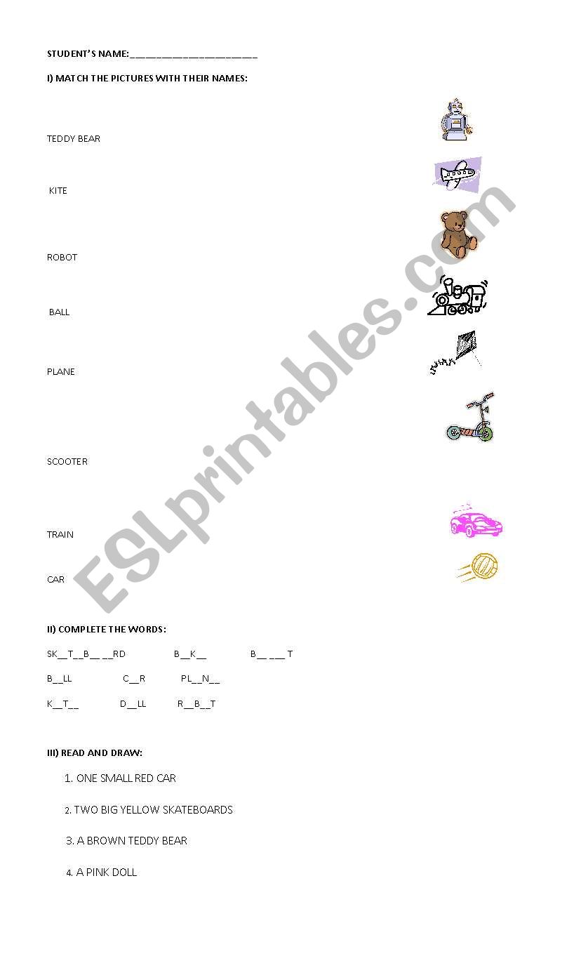 TOYS worksheet