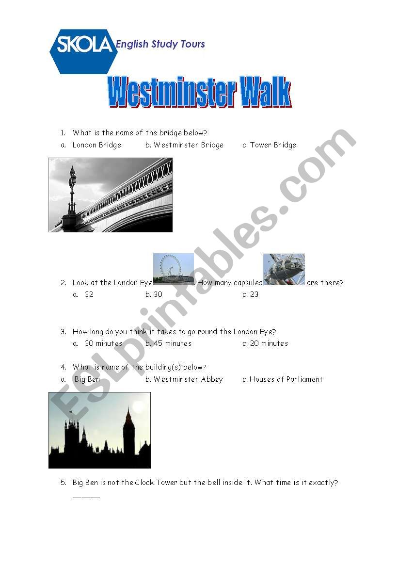Westminter Walk worksheet  worksheet