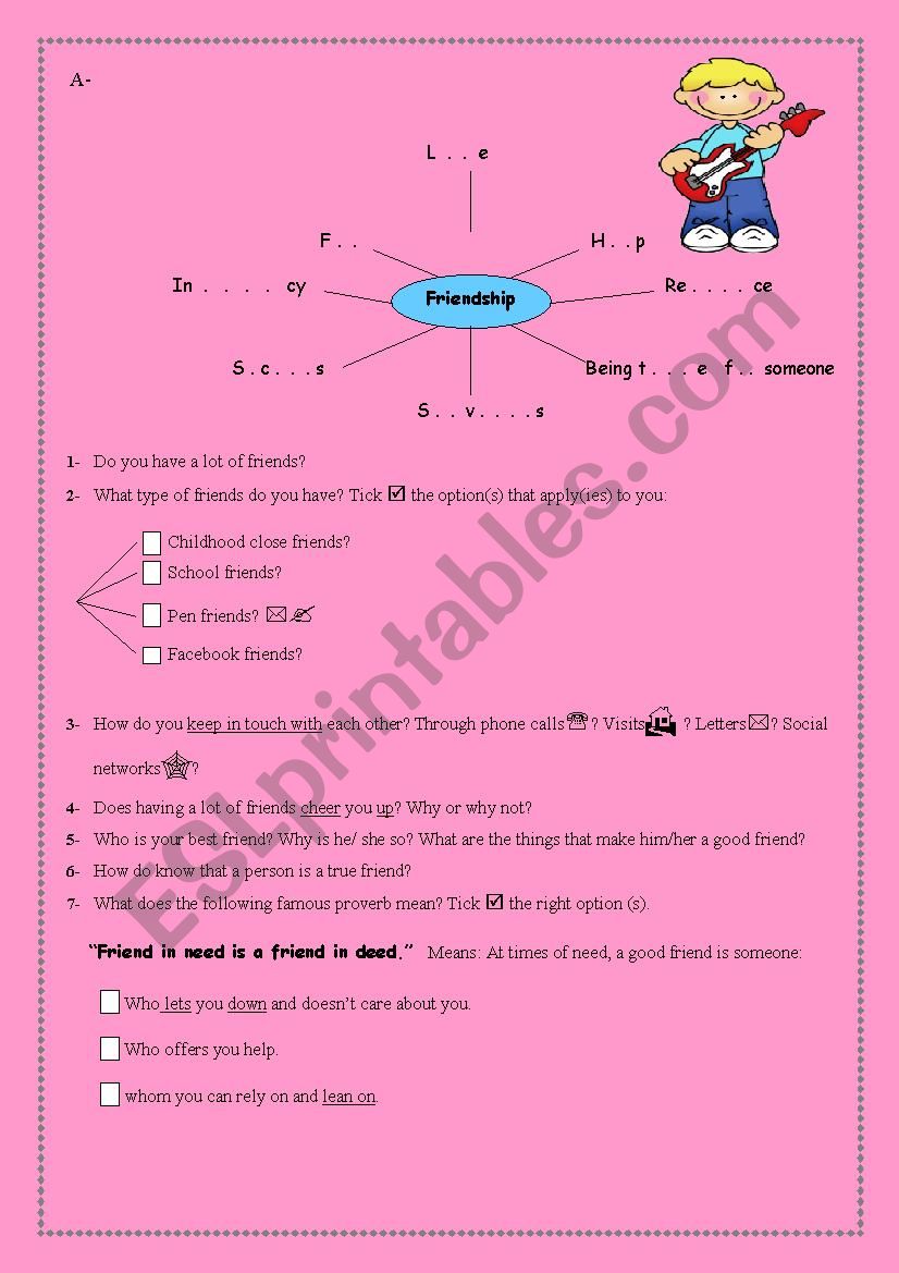 friendship worksheet