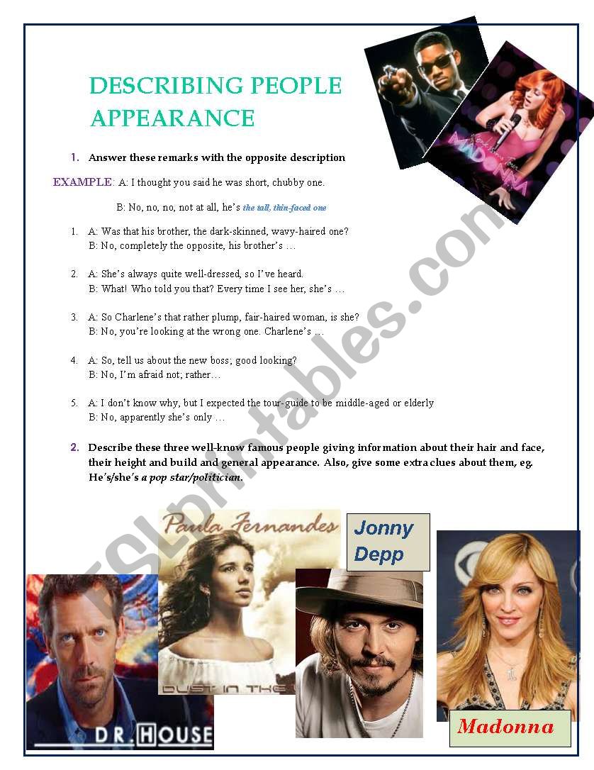 Describing famous people worksheet