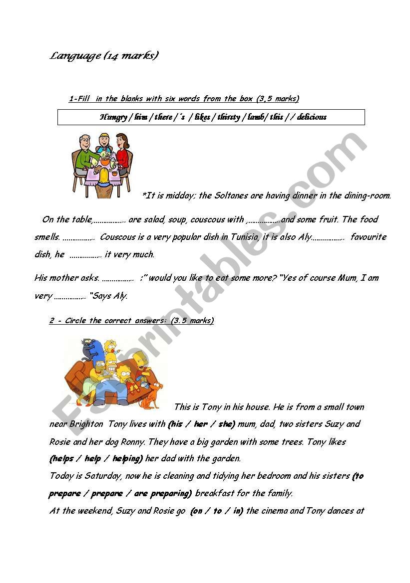 language test 7th forms worksheet