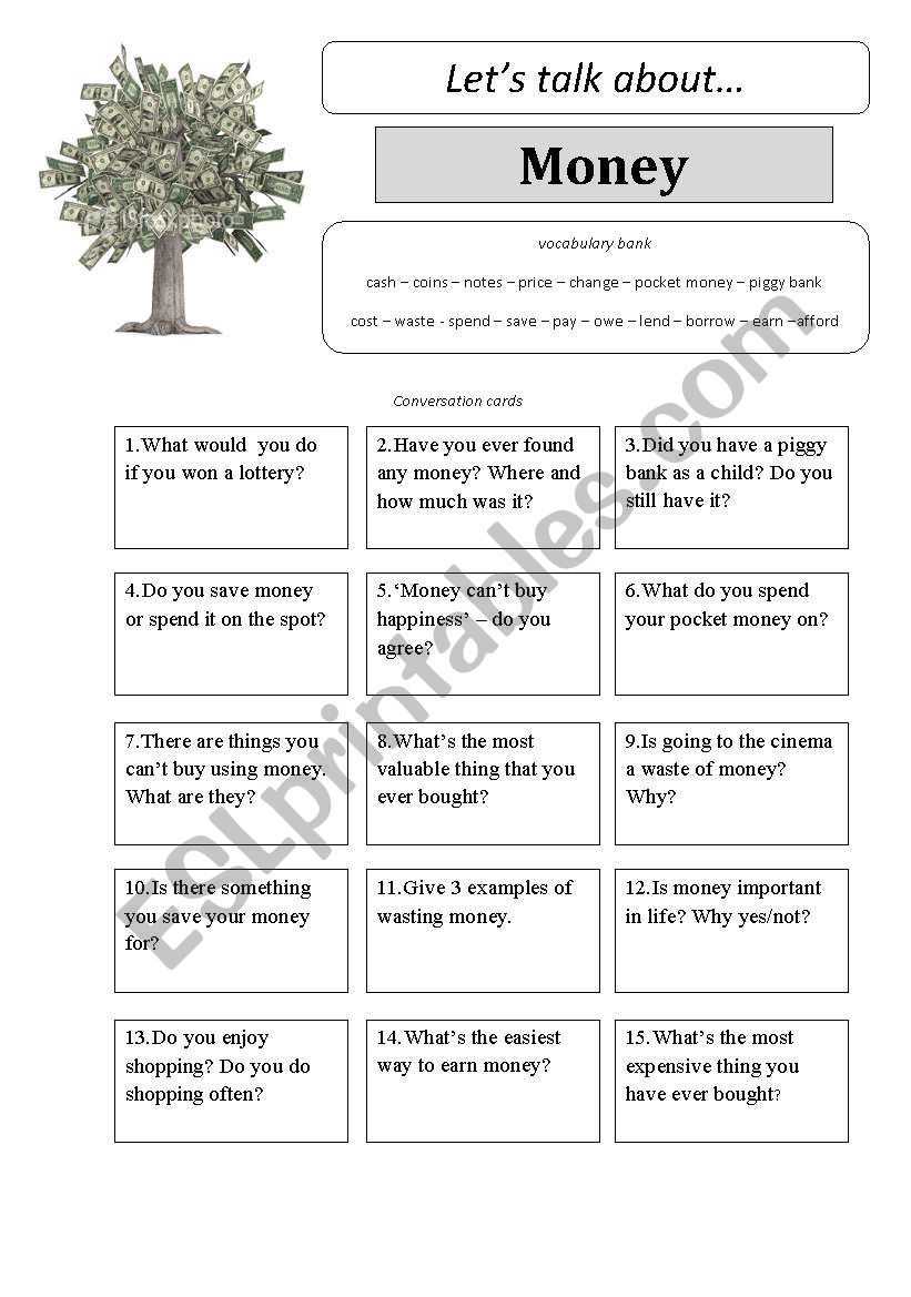 Let´s Talk About MONEY - Conversation Cards - ESL Worksheet By Toandfro_