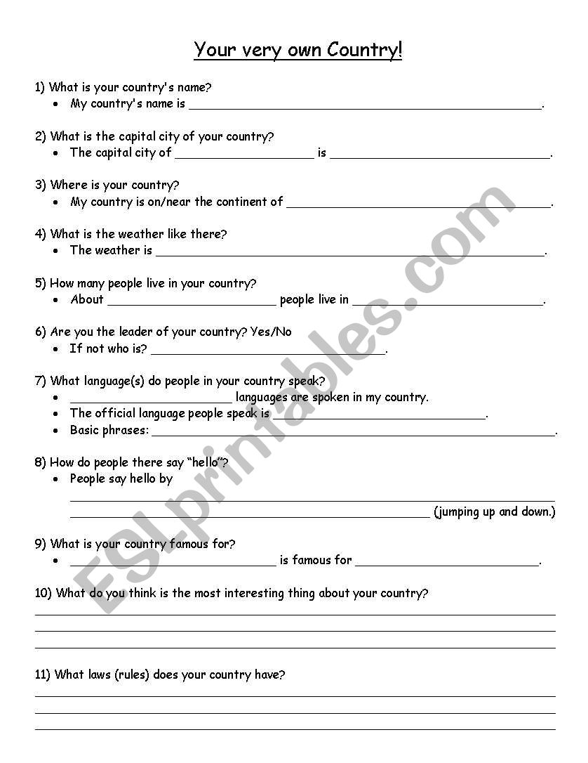 Make your own Country worksheet