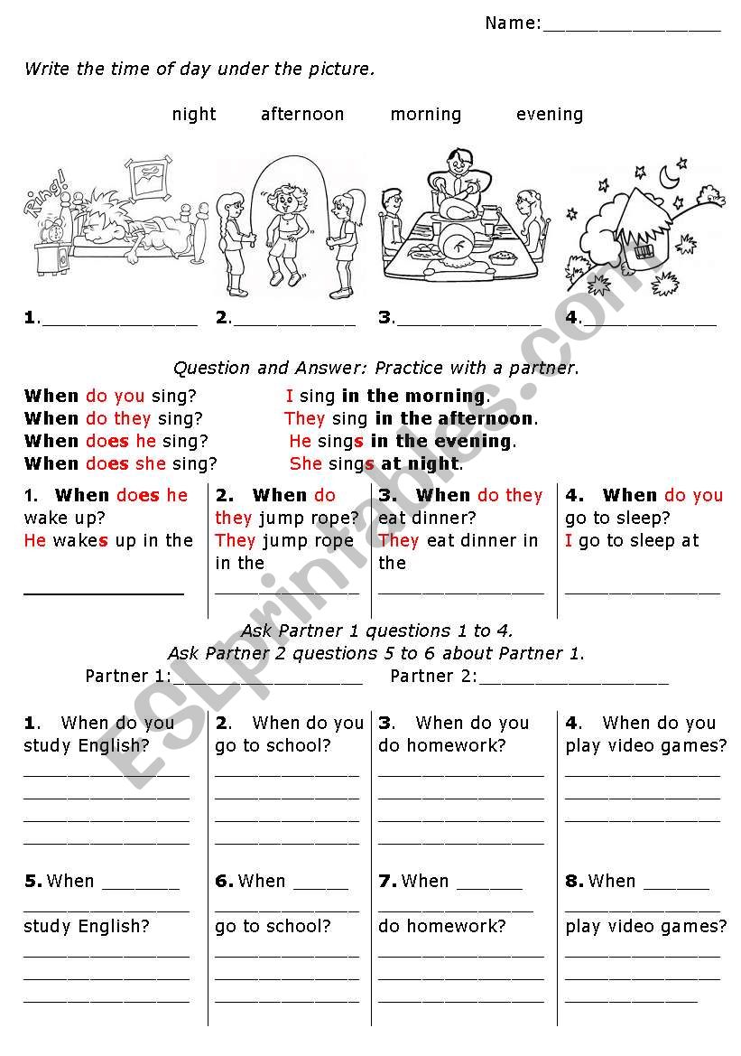 What Time of Day Do/Does worksheet