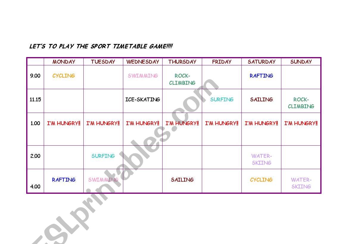 Asking questions about this timetable, In pair work