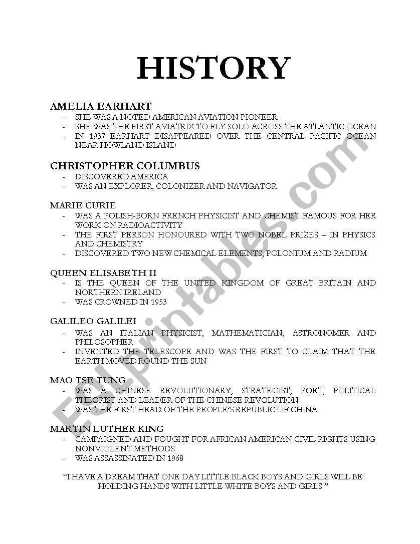 History worksheet