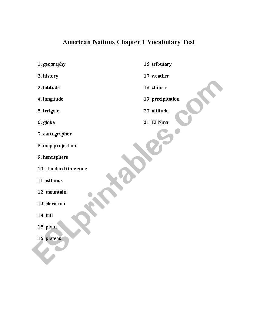 American Nations worksheet