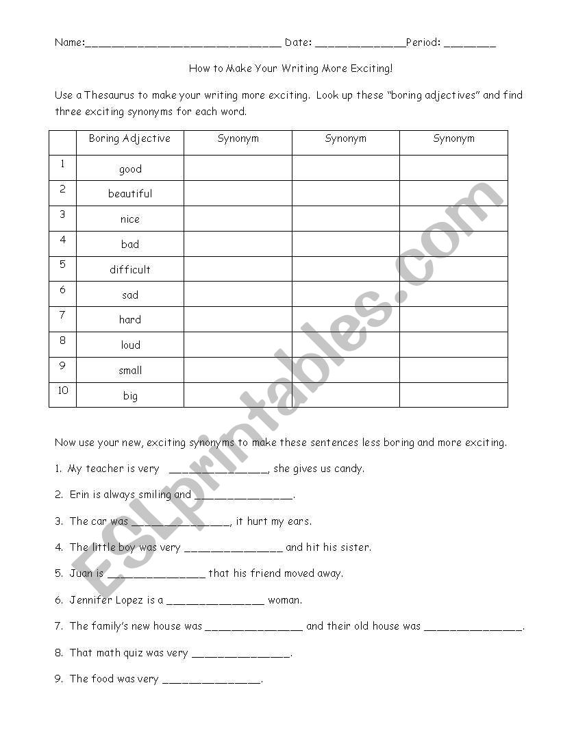 Boring And Exciting Adjectives ESL Worksheet By Mebecker