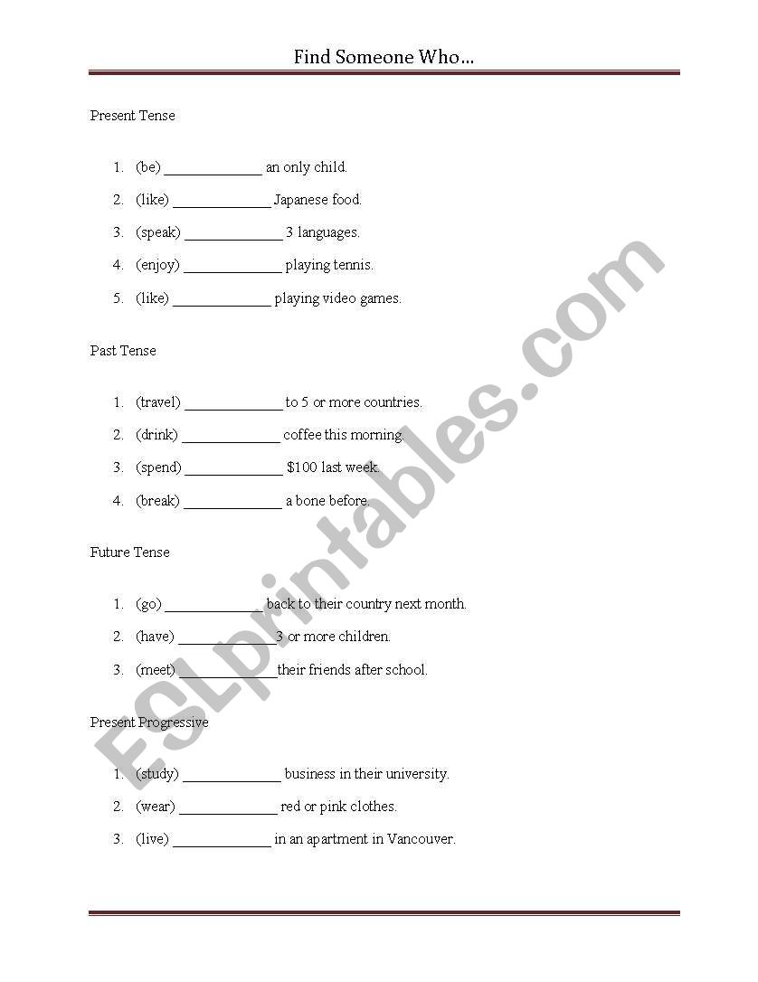 Find someone who.. worksheet