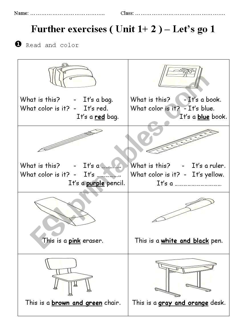 school objects  worksheet