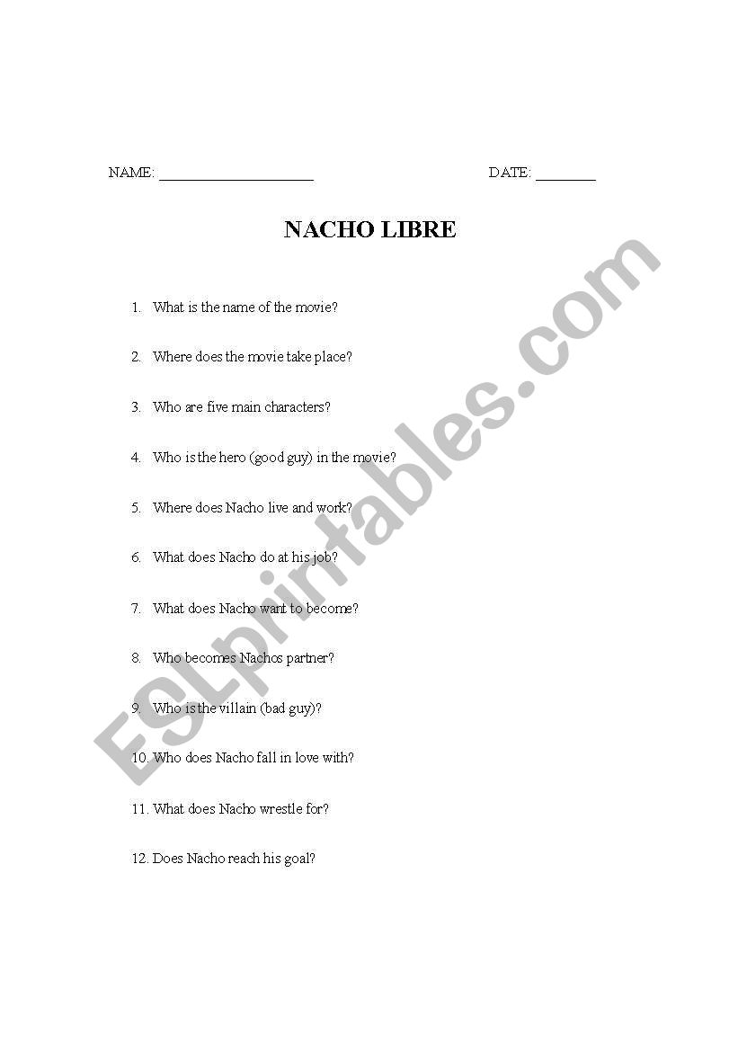 NACHO LIBRE worksheet