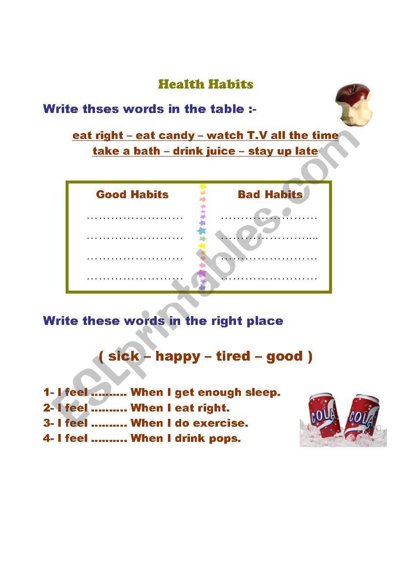 healthy habits worksheet