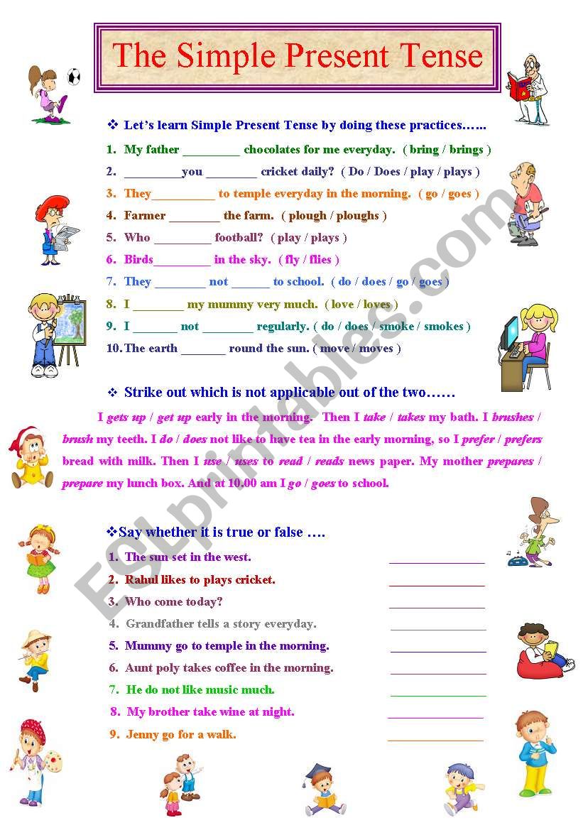 Let´s Practice Simple Present Tense - ESL worksheet by maheshkathiriya