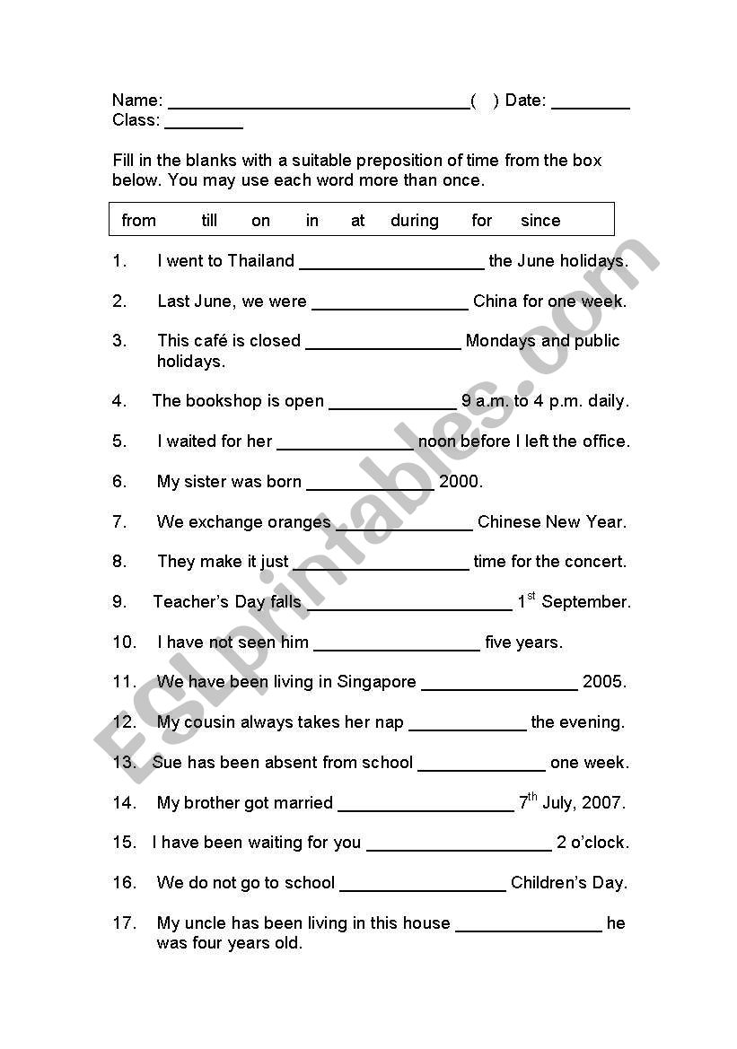 Prepositions worksheet worksheet