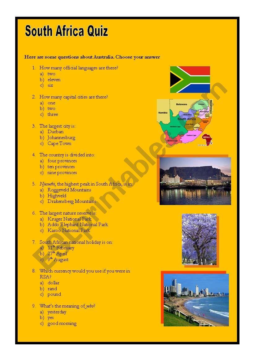 south african countries and capitals quiz
