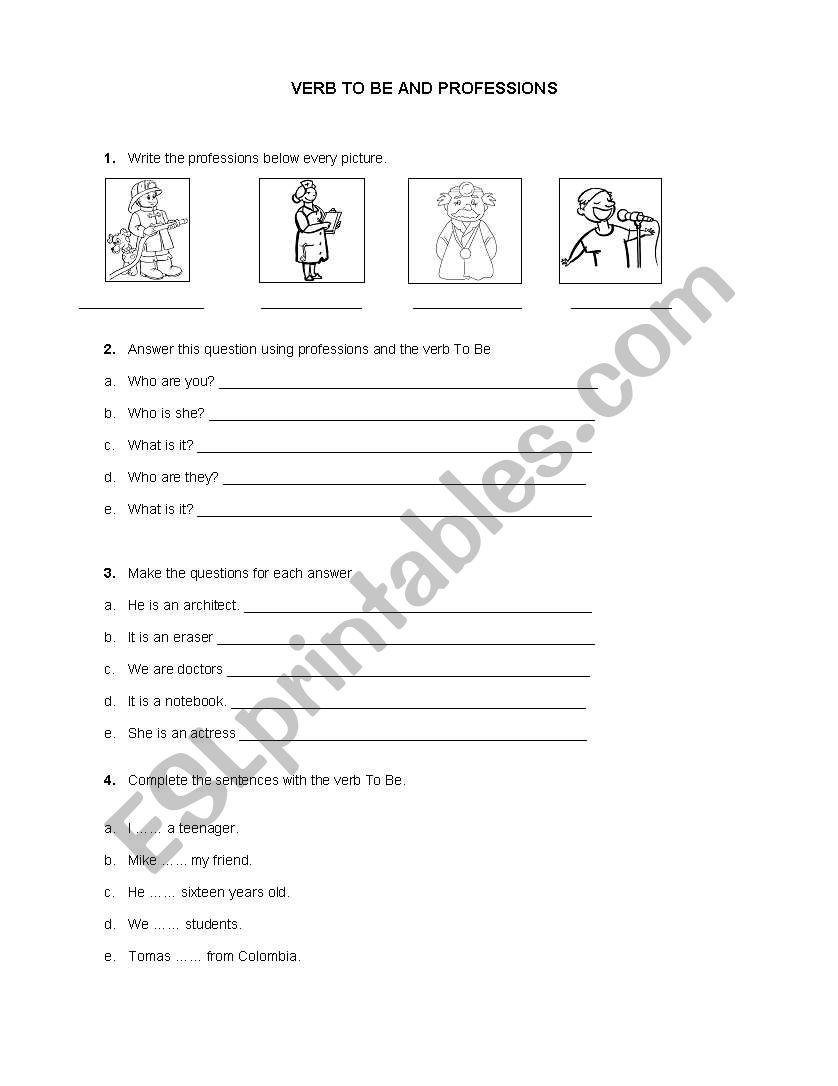 Professions and Verb to be worksheet