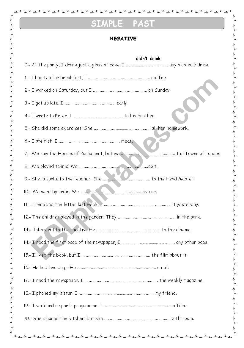 Past Simple negative ESL Worksheet By Xcharo